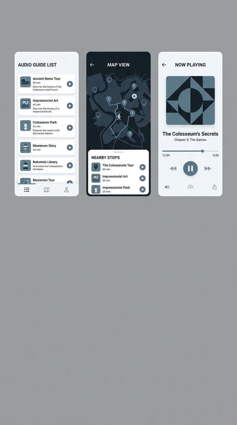 navy gray audio guide ui