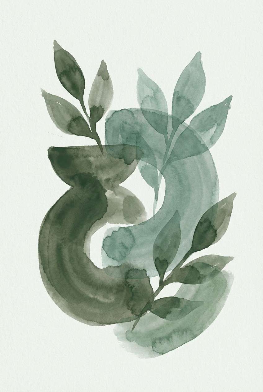 muted green watercolor poster