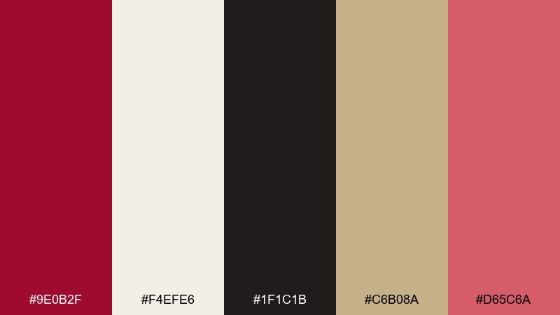 museum editorial crimson color palette with hex codes