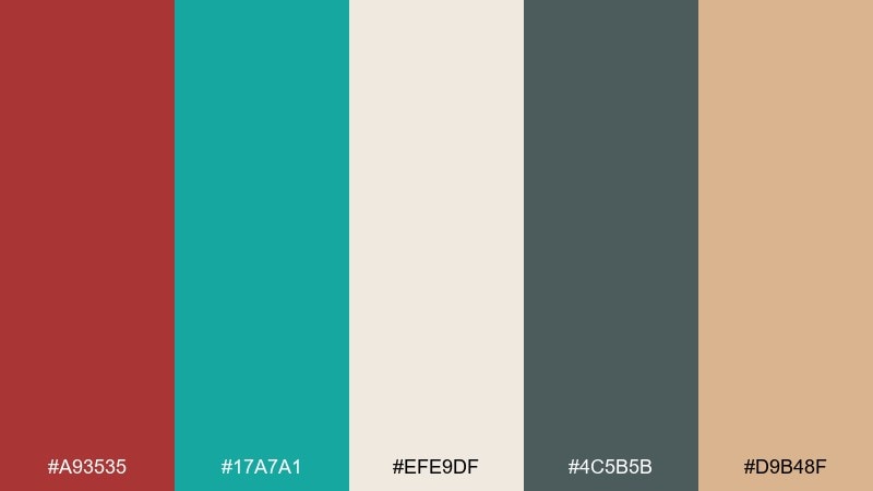 museum exhibit labels red turquoise color palette with hex codes