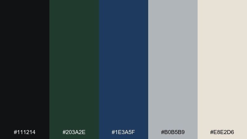 museum night black green blue color palette with hex codes
