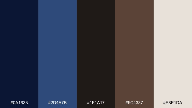 museum night blue dark brown color palette with hex codes