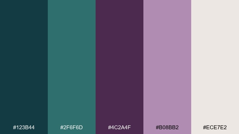 museum velvet teal plum color palette with hex codes