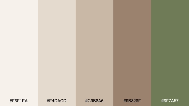 mushroom and olive pale brown color palette with hex codes