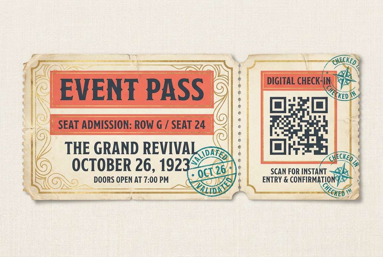 vintage ticket qr card
