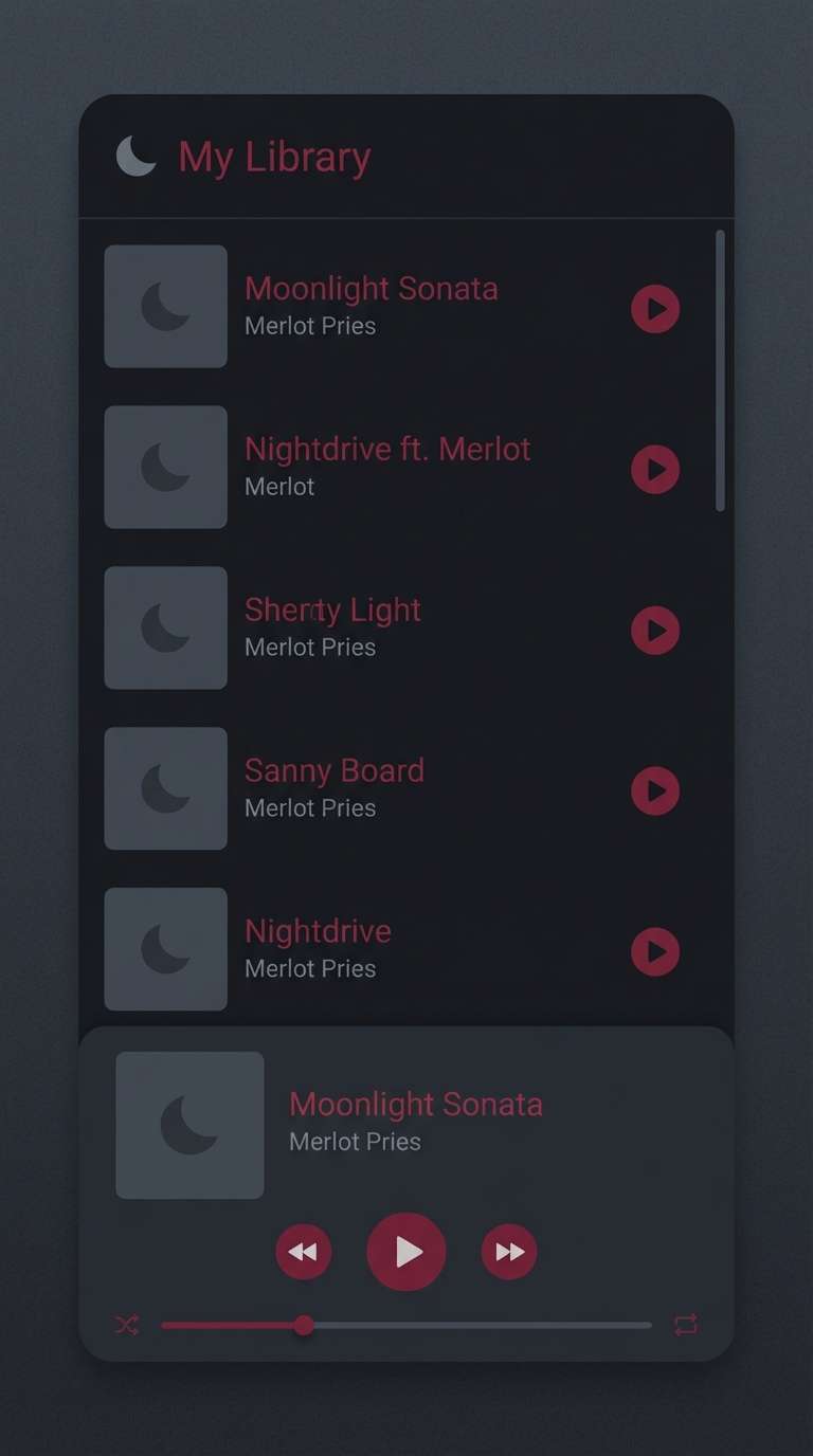 dark music ui with merlot accents