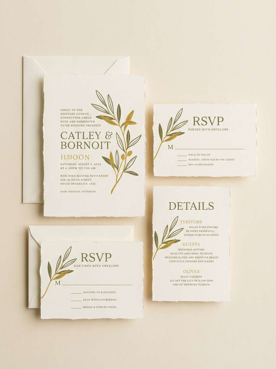 olive wedding invitation suite