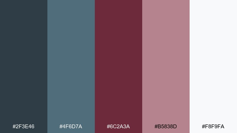 muted denim mulberry color palette with hex codes