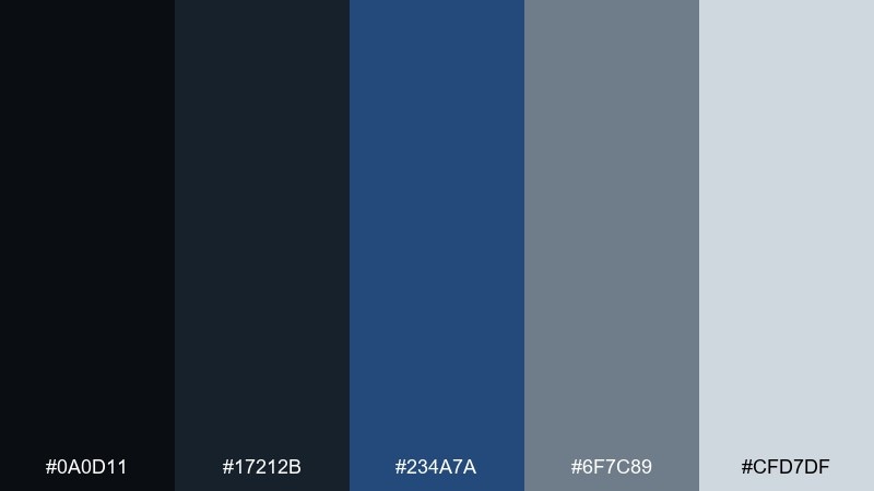 nautical terminal black blue gray color palette with hex codes