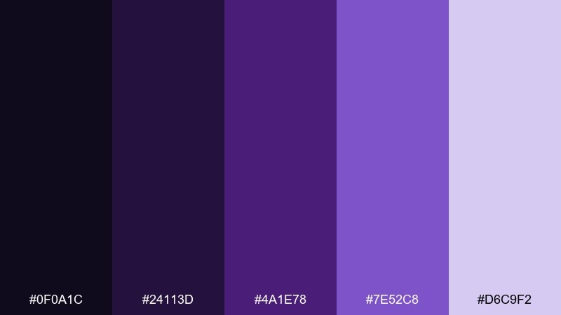 nebula night amethyst color palette with hex codes