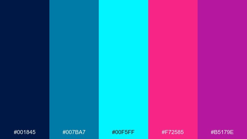 neon arcade blue cerulean color palette with hex codes