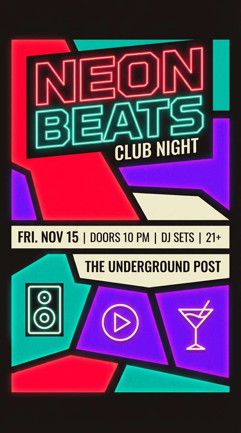 neon arcade flyer design