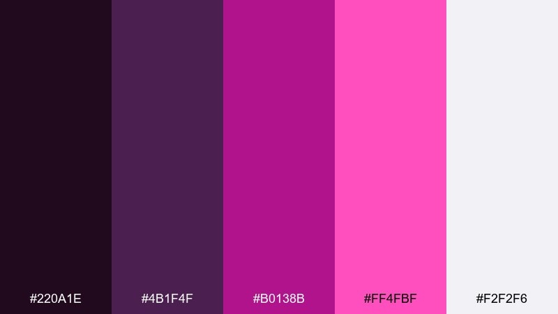 neon berry night eggplant color palette with hex codes