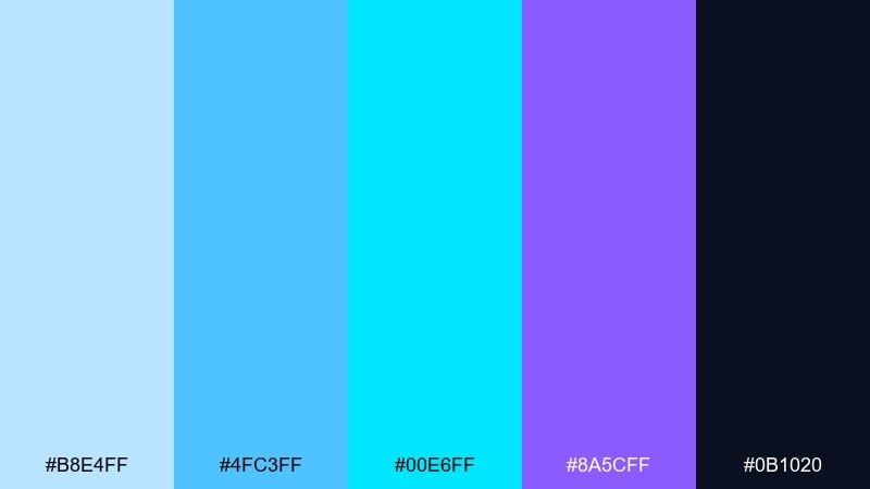 neon breeze light blue color palette with hex codes