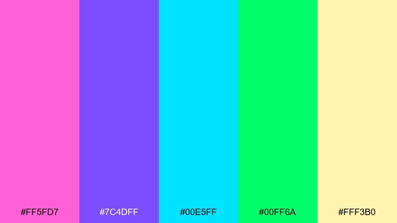 neon bubblegum panels pop art color palette with hex codes