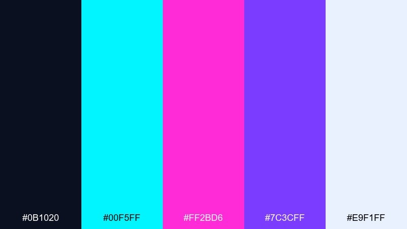 neon circuit futuristic color palette with hex codes