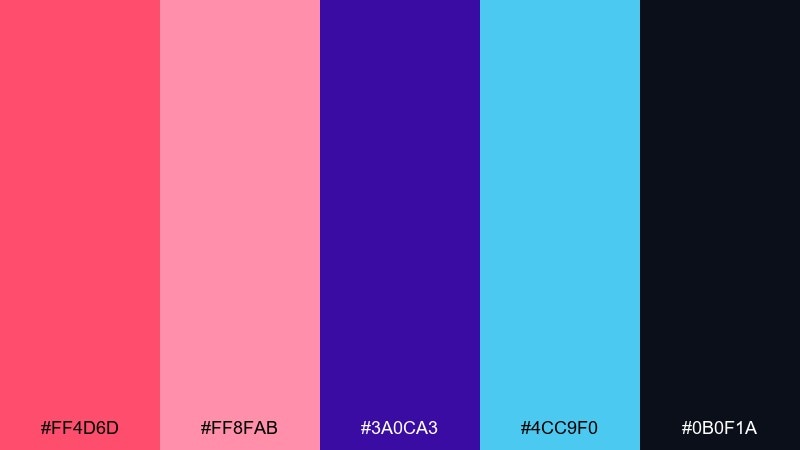 neon coral nights color palette with hex codes