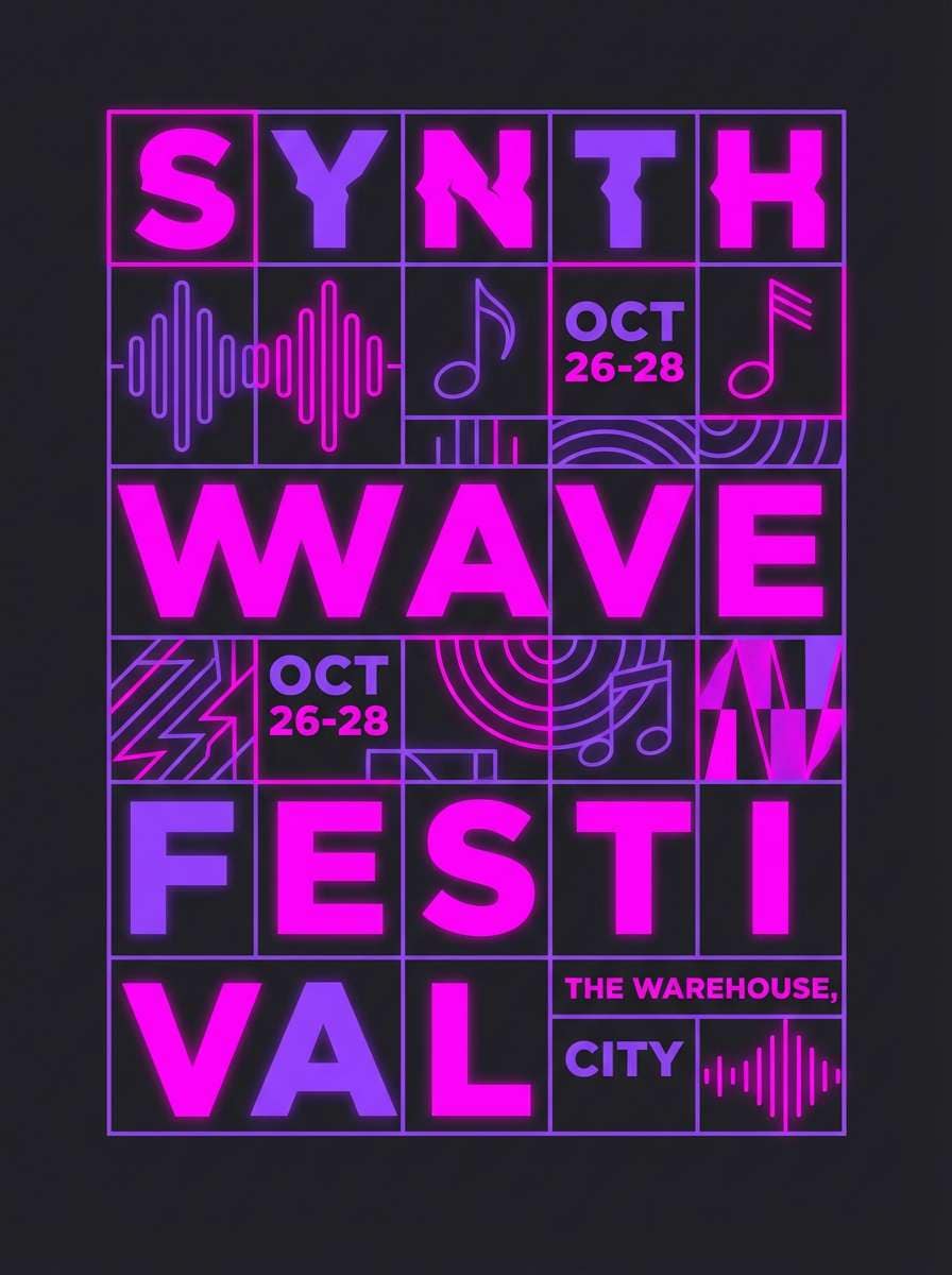 neon festival poster layout