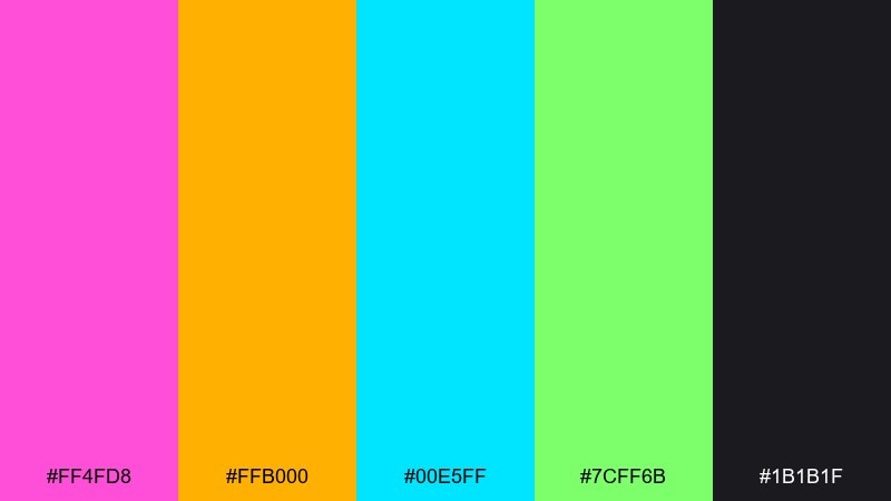 neon frosting color palette with hex codes