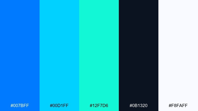 neon harbor electric blue color palette with hex codes