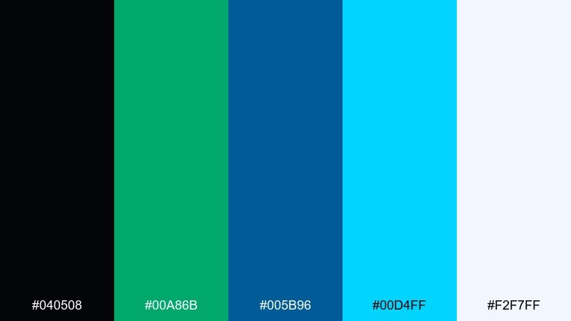 neon kelp black green blue color palette with hex codes