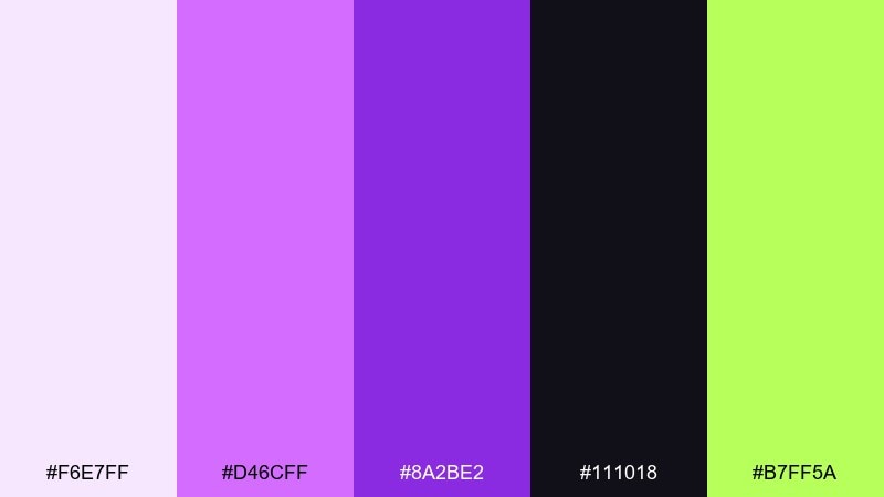 neon lavender pop lavender purple color palette with hex codes