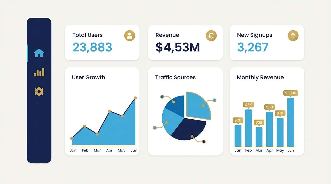 dashboard ui in ocean blues