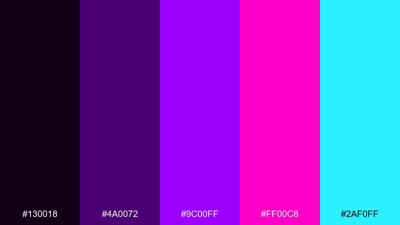 neon nightclub violet purple color palette with hex codes