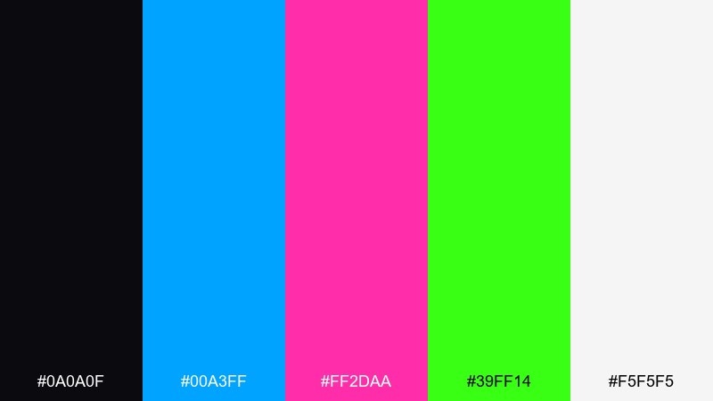 neon noir neon color palette with hex codes