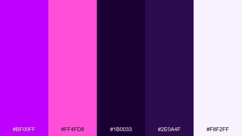 neon orchid night electric purple color palette with hex codes