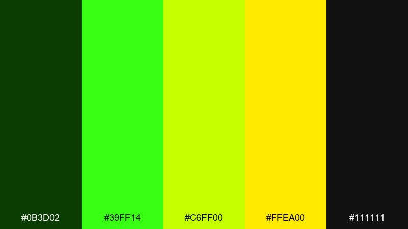 neon pear pop green yellow color combination with hex codes