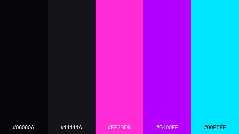 neon rose circuit color palette with hex codes