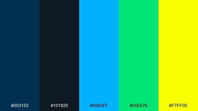 neon signal prussian blue color palette with hex codes