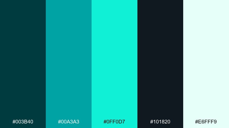neon teal nightlife midnight green color palette with hex codes