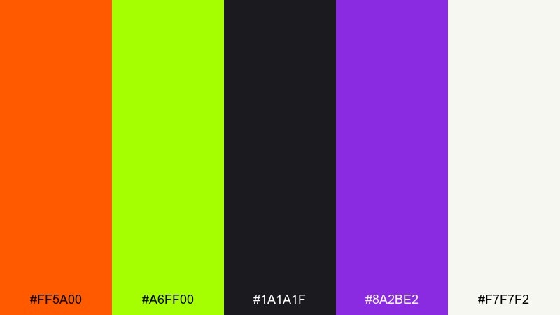 neon trick or treat halloween color palette with hex codes