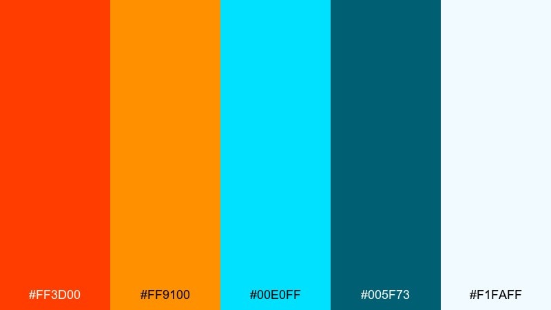 neon workshop orange cyan color palette with hex codes