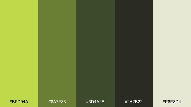 night bloom peridot color palette with hex codes