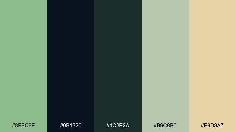 night botanica dark sea green color palette with hex codes
