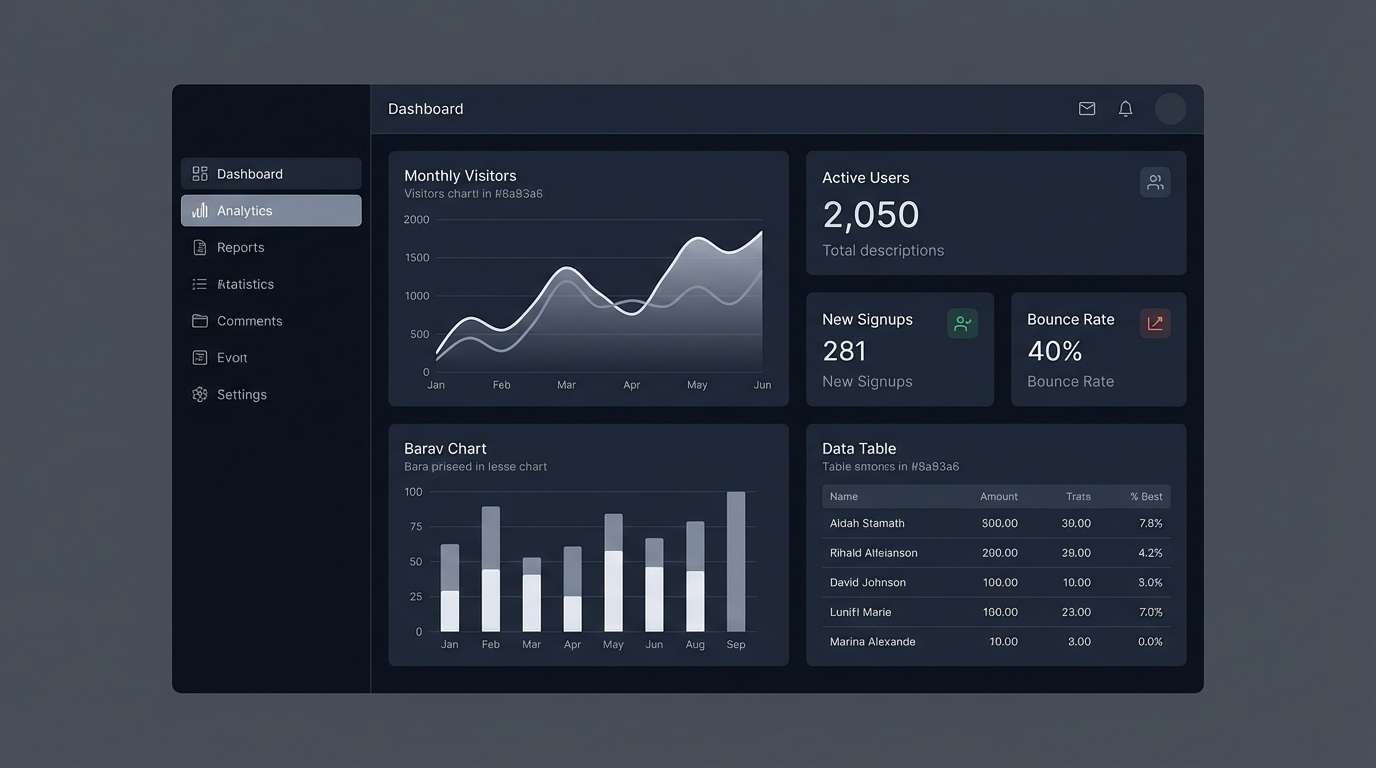 dark analytics dashboard ui