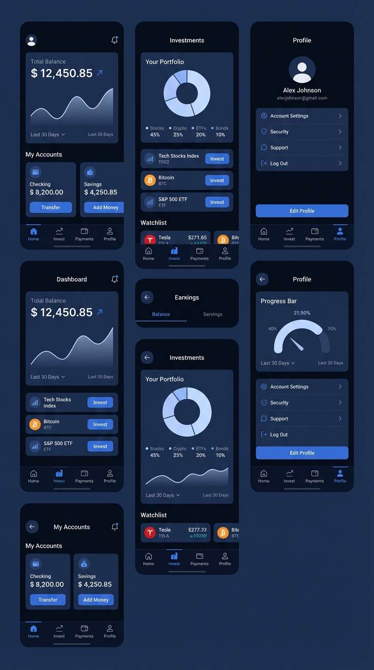 fintech app ui screens
