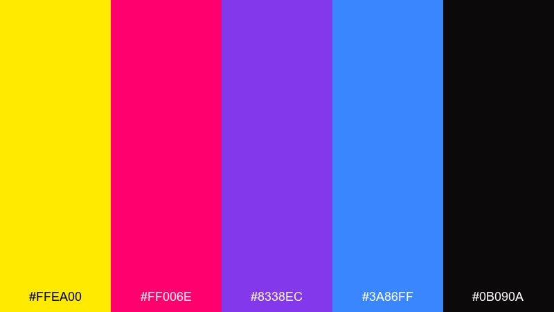 night market glow canary yellow color palette with hex codes