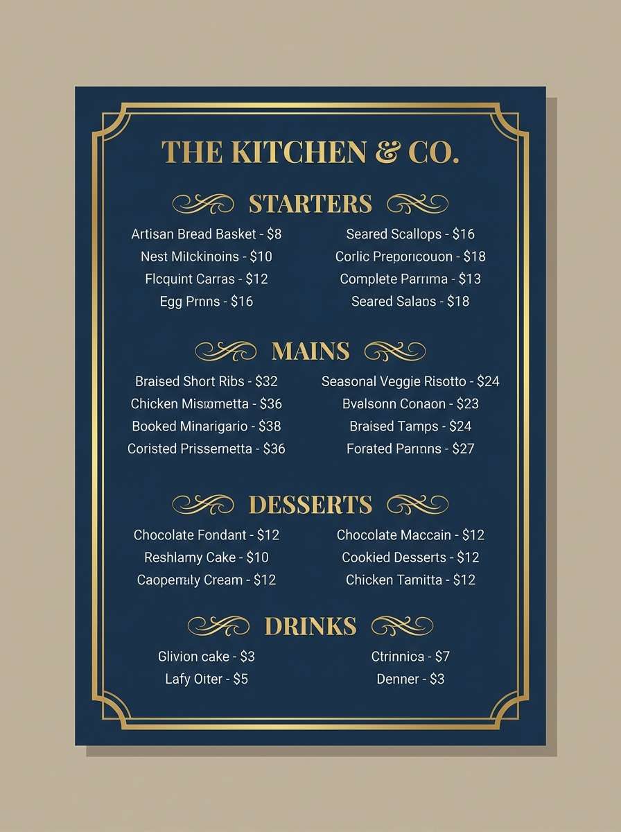 navy gold restaurant menu