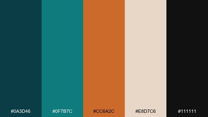 night market teal copper color palette with hex codes