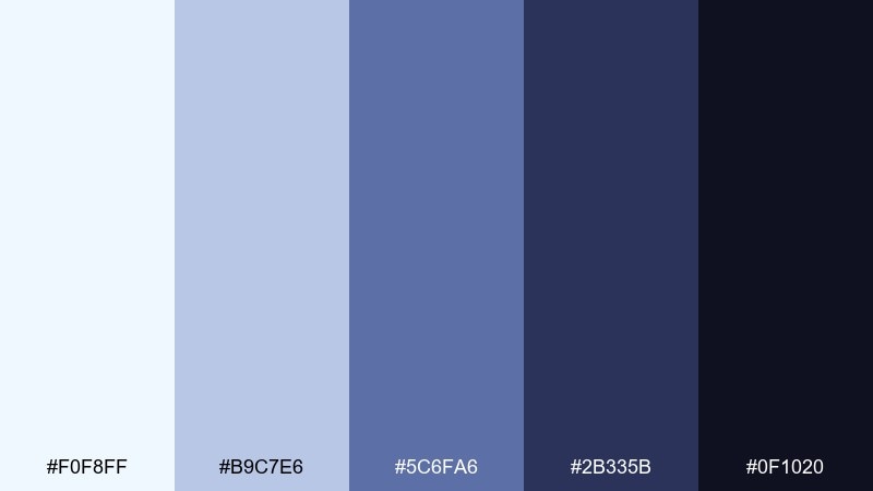 night sky soft alice blue color palette with hex codes