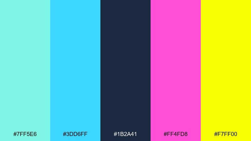 night swim neon color palette with hex codes