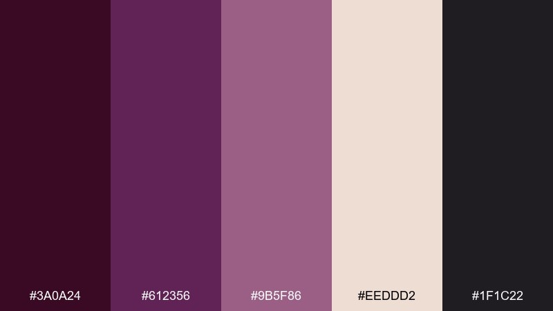 nightfall orchid social purple wine color palette with hex codes