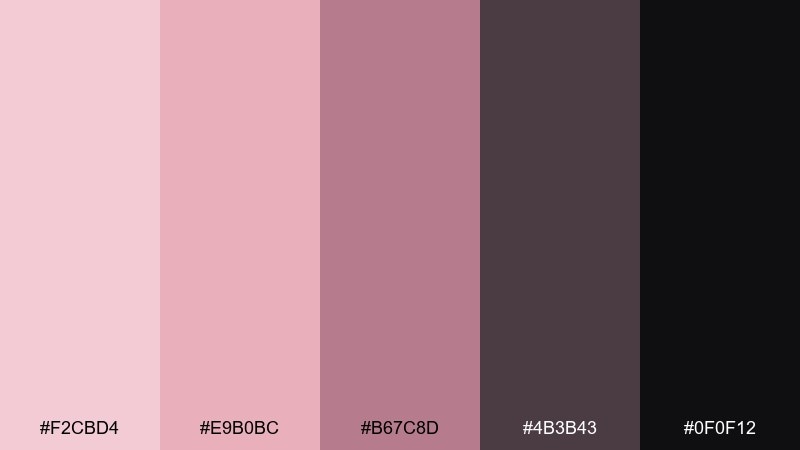 nightfall rosé champagne pink color palette with hex codes