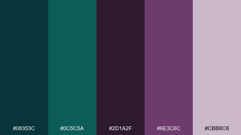 nocturne botanical teal plum color palette with hex codes