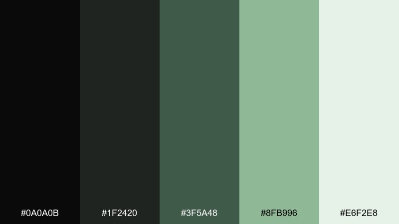 noir botanical color palette with hex codes