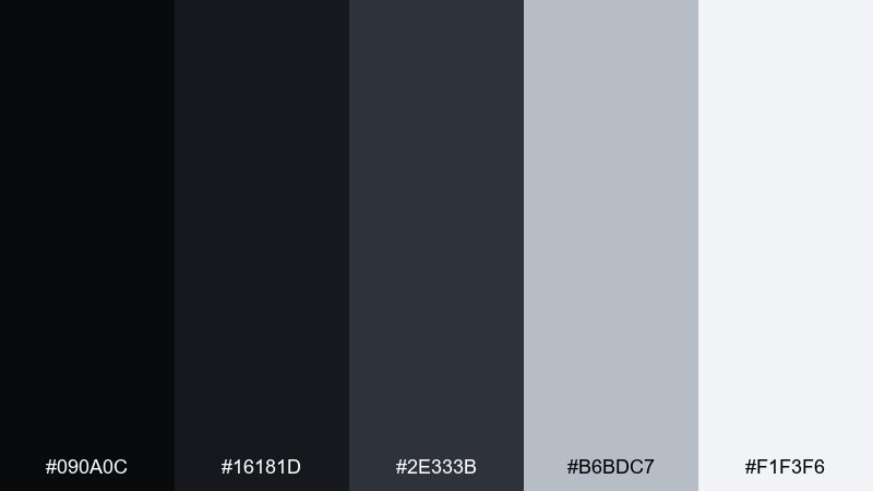 noir brushed metal color palette with hex codes